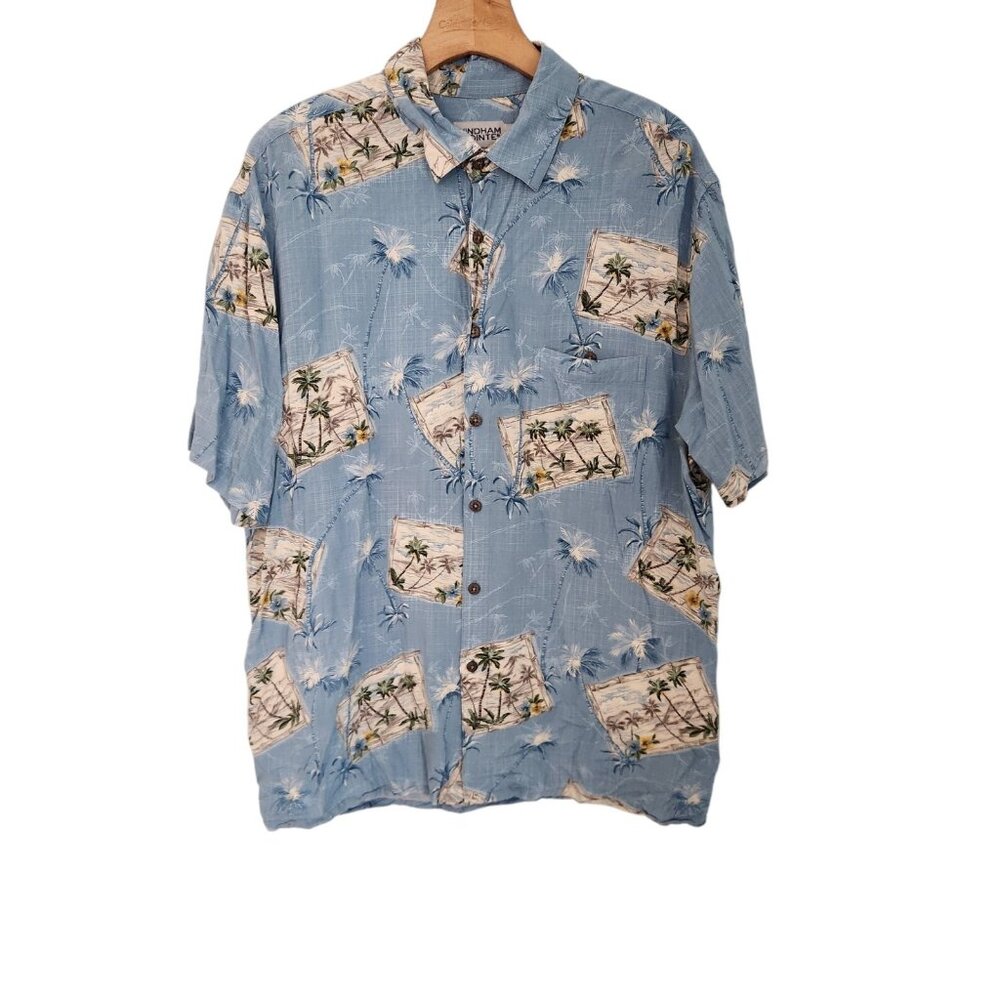 Windham Pointe Hawaiian Shirt Rayon Floral Vacation Blue Button Up‎ Mens XL
